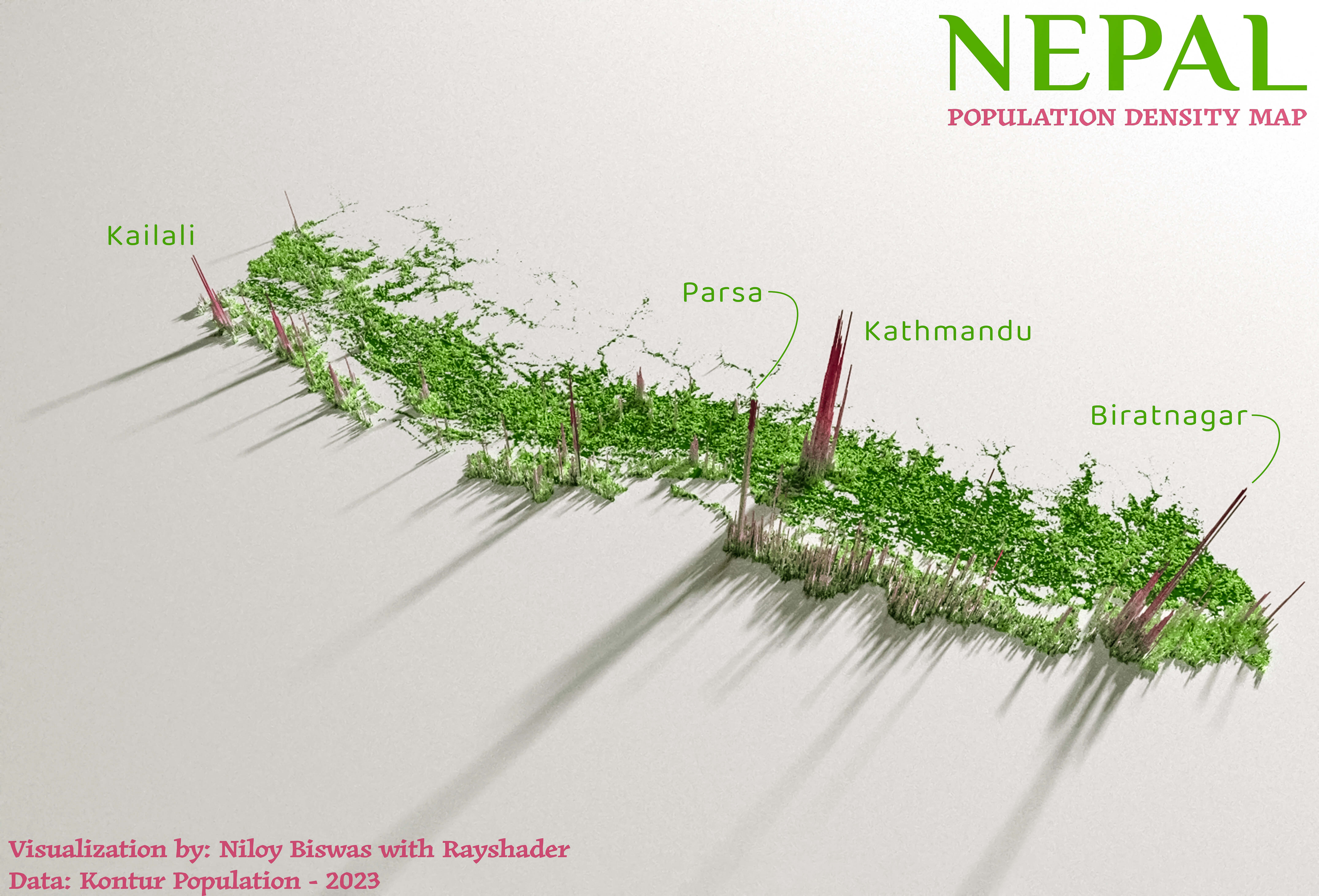 Nepal population density map
